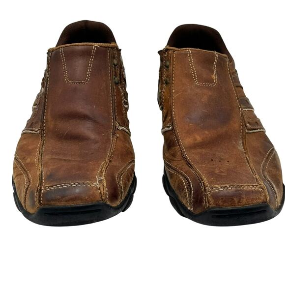 SKECHERS Men's 9.5‎ Brown Leather Diameter Slip On Loafers Low Top Shoes Casual - Picture 2 of 7